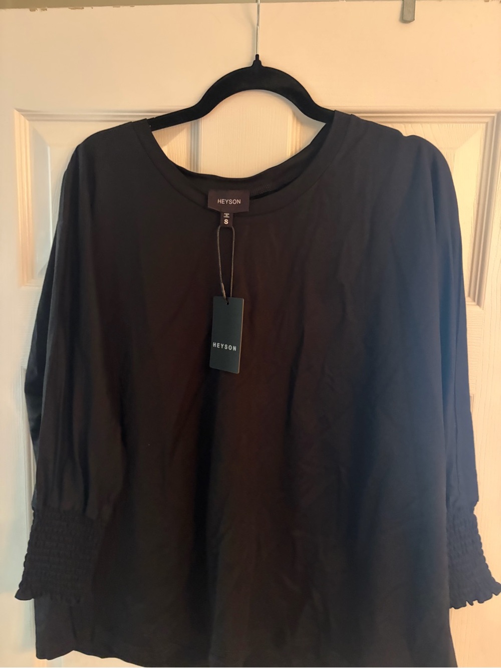 HEYSON Black Smocked-Cuff Women's Top